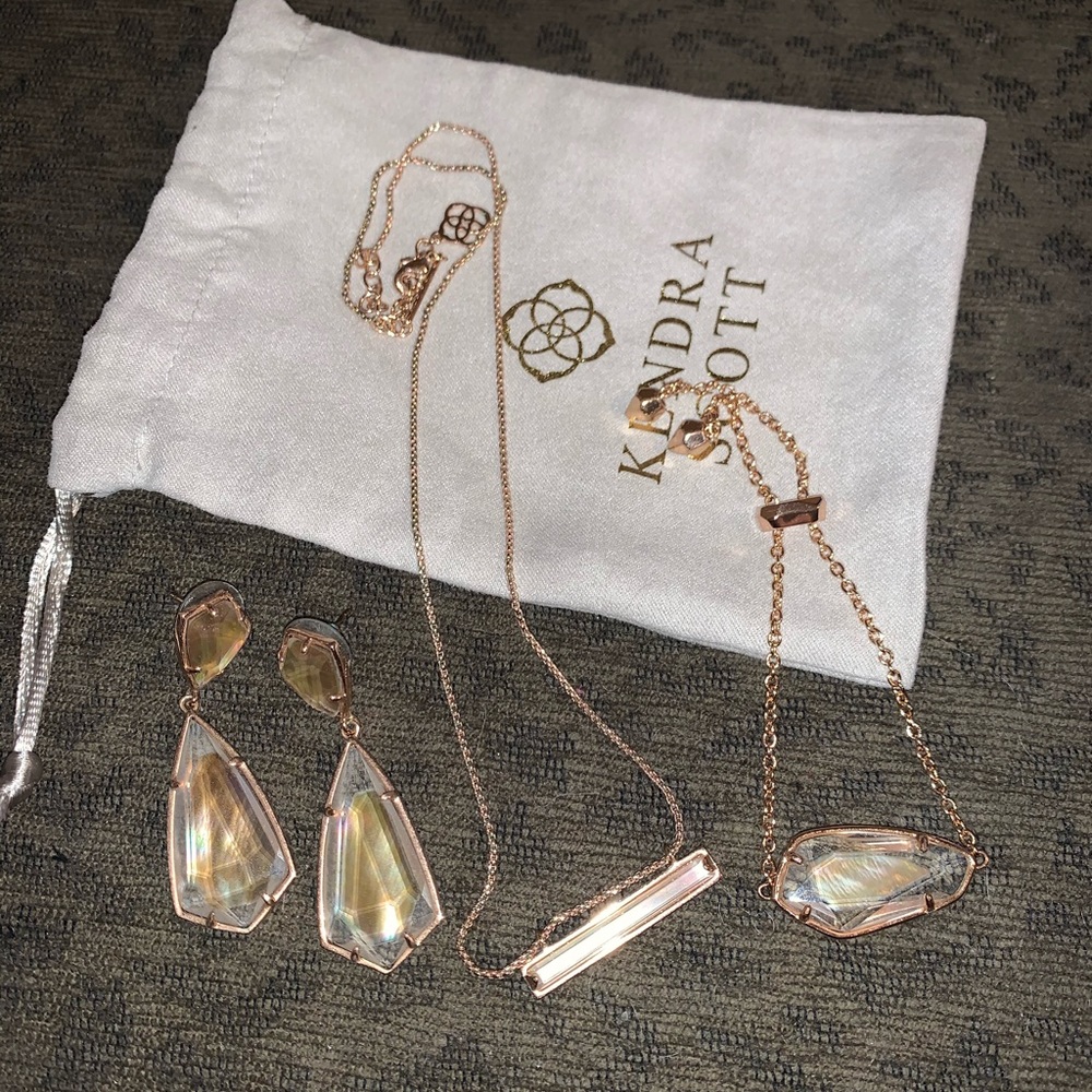Kendra Scott rose gold/brown mother of pearl set